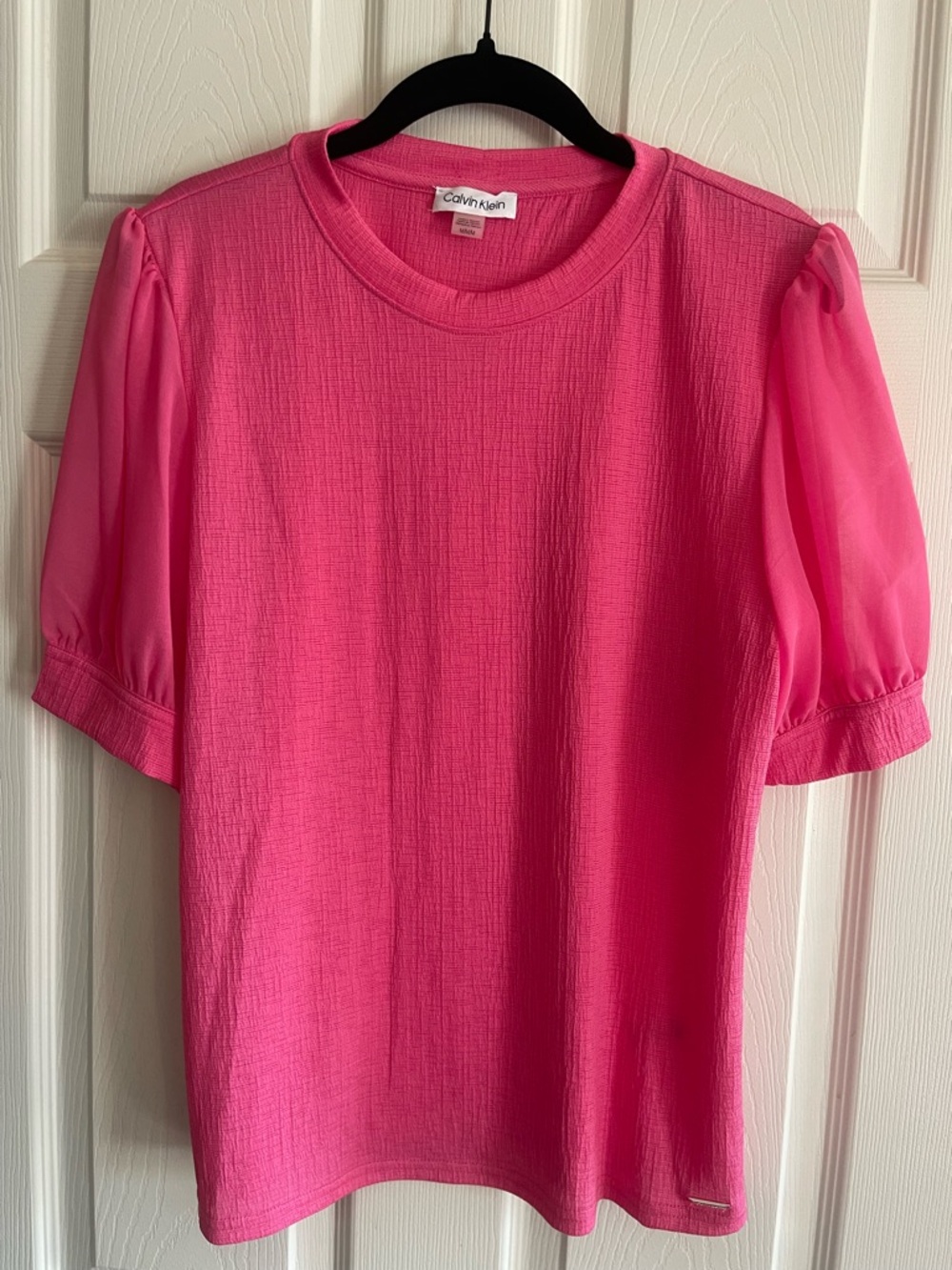 Calvin Klein Hot Pink Textured Puff-Sleeve Tee